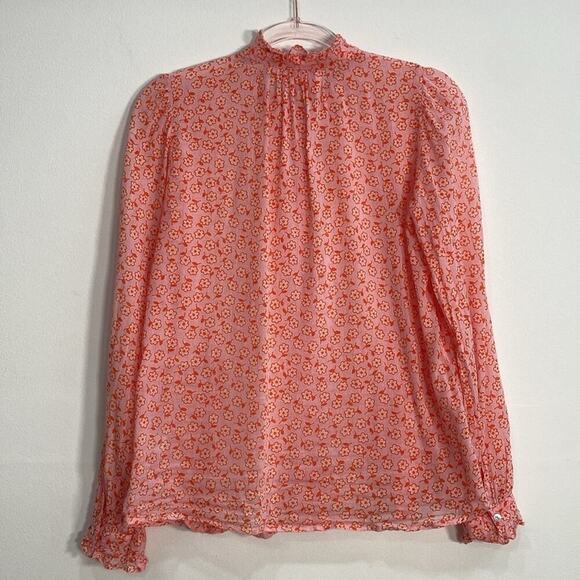 Banjanan Blouse Scattered Flowers Lightweight ruffles Women's Small Pink - Picture 4 of 14